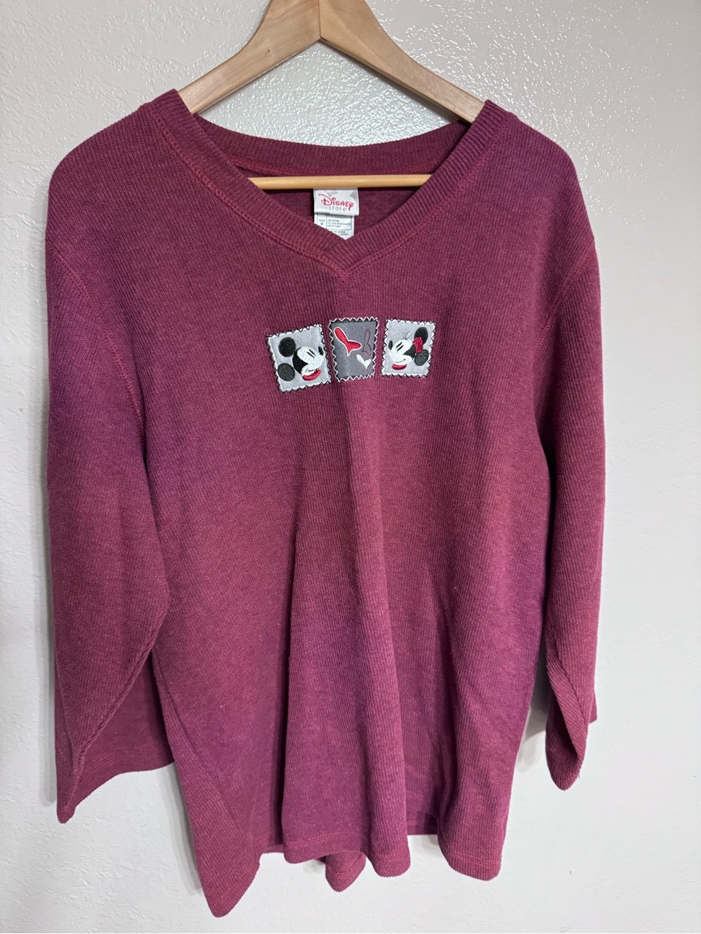 Disney Plum Knit Sweater with Mickey & Minnie Patch Trio